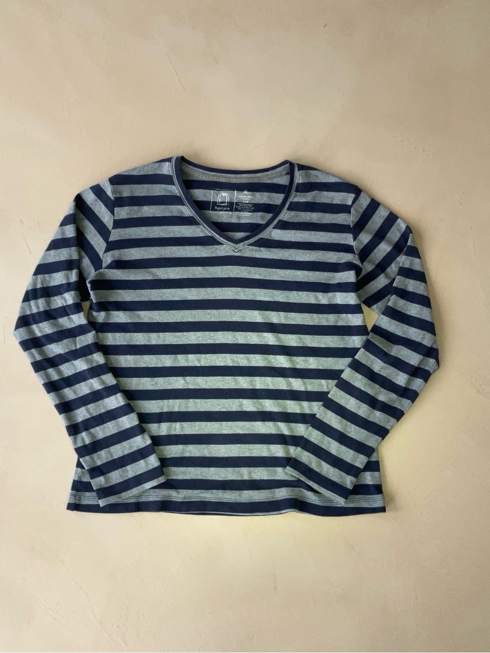 Navy and grey striped long sleeve shirt lightweight soft cotton